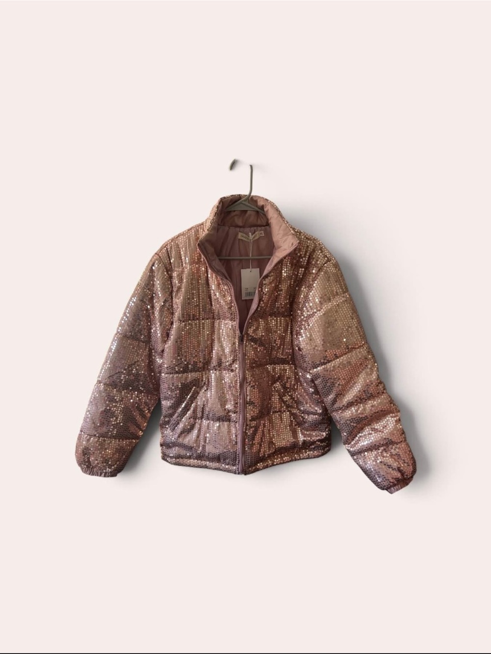 NWT Grace & Emma Rose Gold Sequin Puffer Jacket XL